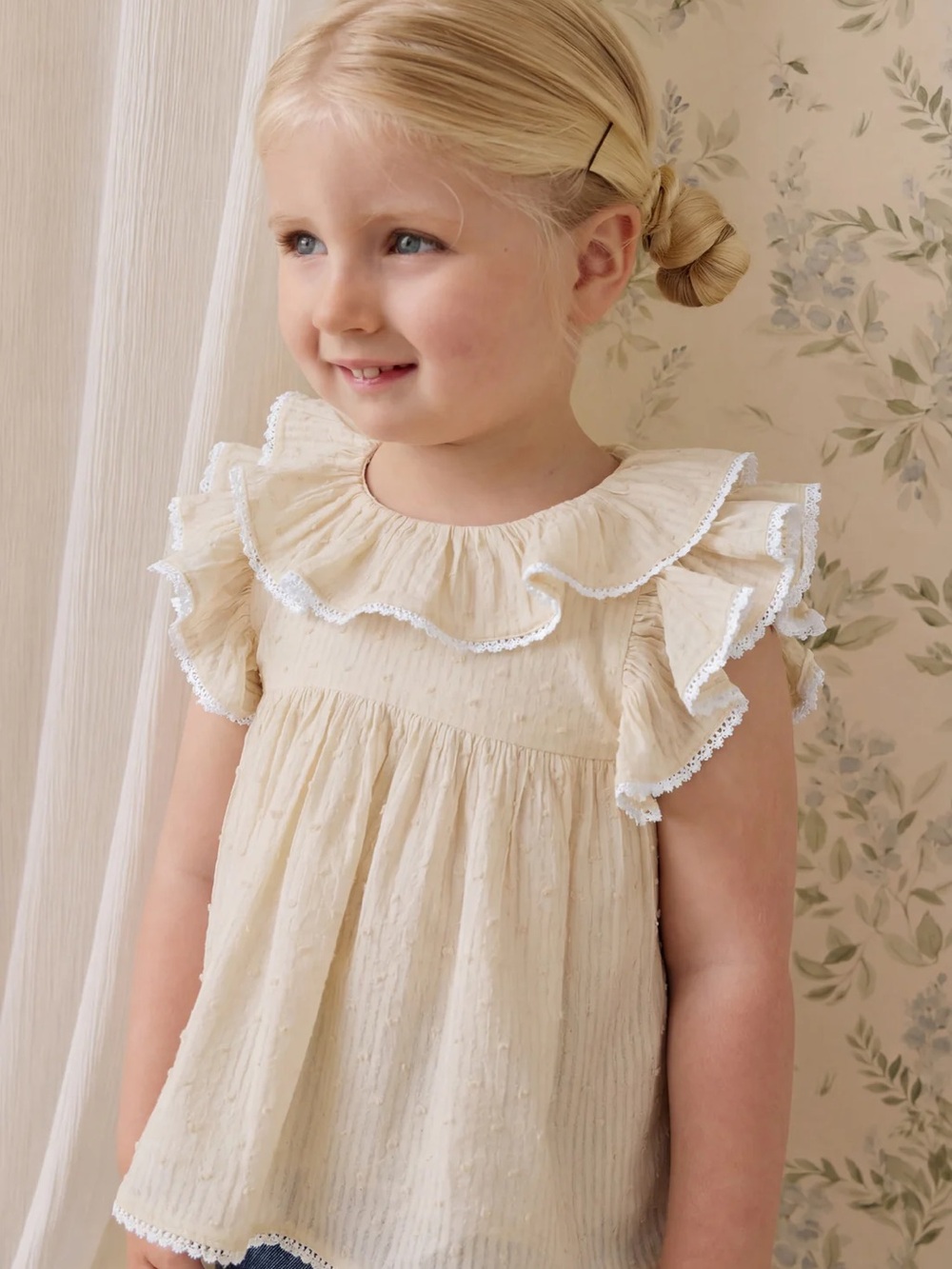Jamie Kay Cream Organic Cotton Ruffle Sleeve Blouse